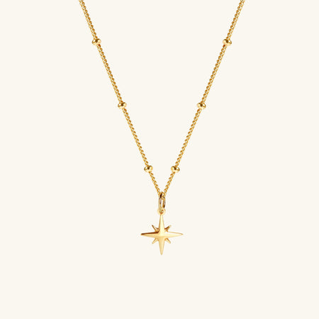 Tiny Star Bead Chain Necklace Gold